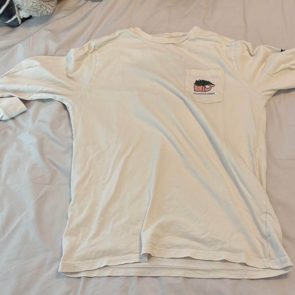 Vineyard Vines Kids Cream Long Sleeve Tee with Pocket
